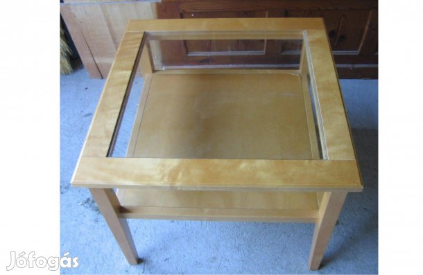 Üveges fa keretes kisasztal