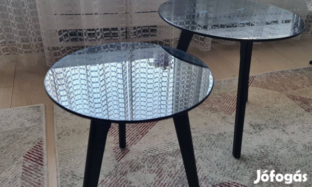 Üveglapos, exkluzív, füstszínű asztal szett (2 db)