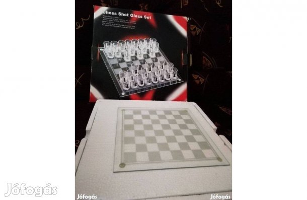 Üvegtáblás sakk készlet üvegpohár bábukkal új