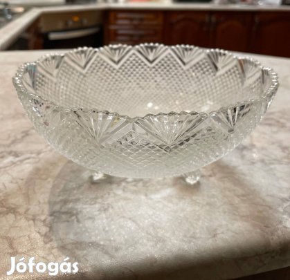 Üvegtál gyümölcsöstál 3 lábú öntött üveg vitrin állapot