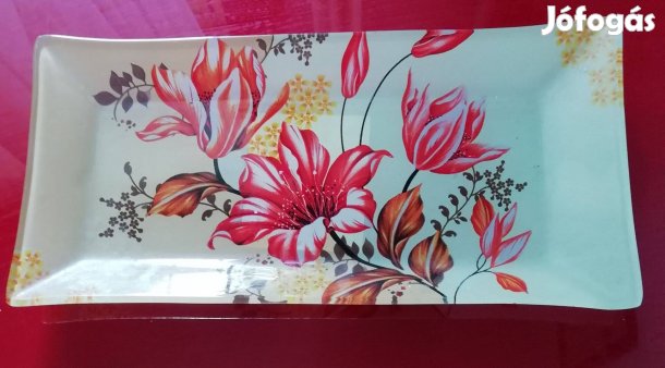 Üvegtálca, üvegtányér virágmintás