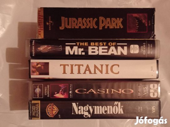 VHS-pakk (11 db, pl. Casino, Nagymenők, Bean, Titanic, Hatodik érzék)