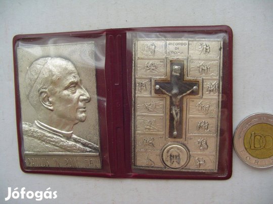 VI Pál Pápa 1963-as eredeti Vatikáni ezüstözött lemez plakett er