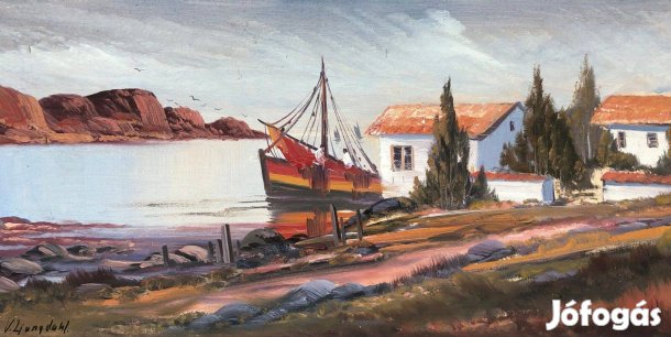 V.Ljungdahl : Kikötő olajvászon Festmény