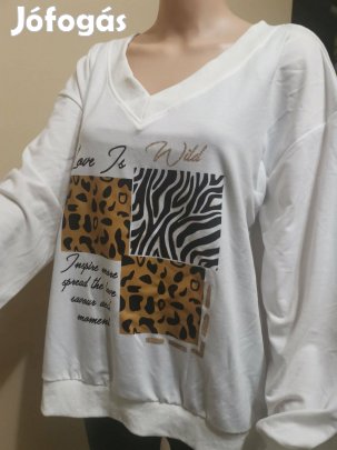 V-nyakú, bő szabású női felső fehér XL Új