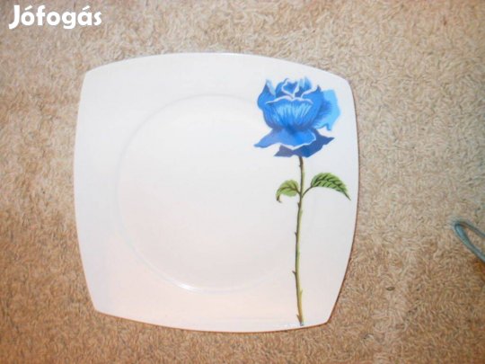 Vadi új 4dbos kék rózsás szögletes porcelán lapostányér szett