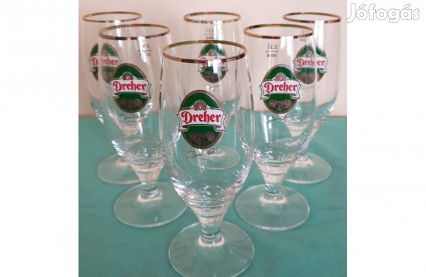 Vadonatúj 6 db Dreher söröspohár készlet Elegáns arany peremmel!