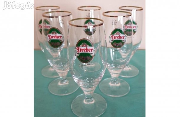 Vadonatúj 6 db Dreher söröspohár készlet Elegáns arany peremmel!