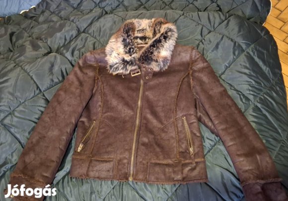 Vadonatúj Eredeti Denim Velúr Hasított Bőr Téli Kabát   M-L 
