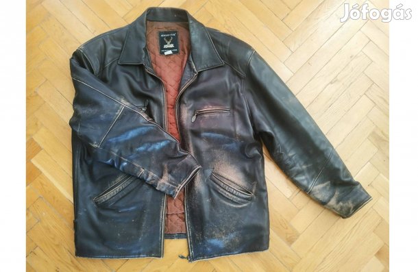 Vagány, barna, bélelt, férfi bőrkabát - 5 zsebbel L-XL