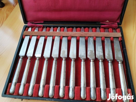 Vajazó kés készlet ezüstözöt Antik 12 db eredeti dobozában