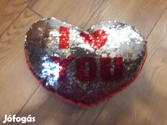 Valentin napi flitteres díszpárna, átfordítható kétszínű minta