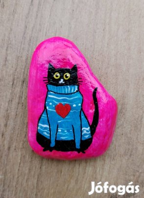 Valentin napi macska festett kő