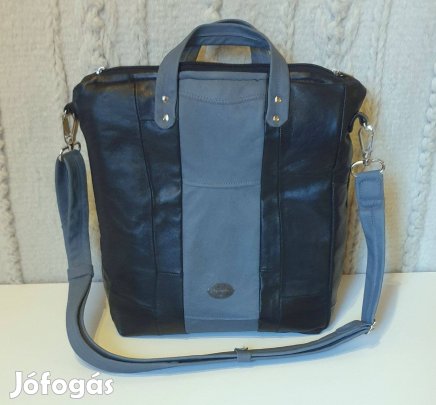 Válltáska, kézitáska, valódi bőr. Fekete és páncélkék. Új, egyedi