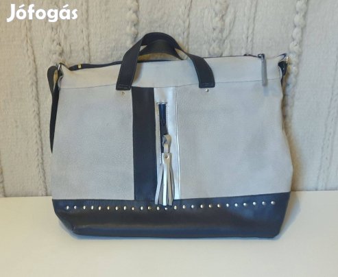 Válltáska, kézitáska, valódi bőr. Kék, halványszürke, ezüst. Új,egyedi