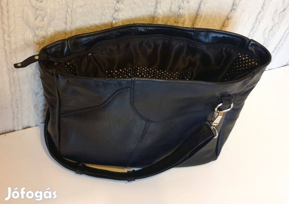Válltáska, nagy pakolós. Fekete, puha, vastag, erős, valódi bőr. Új