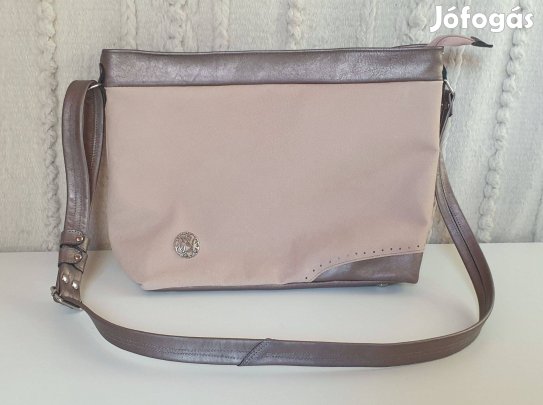 Válltáska, puha valódi bőr. Barackvirág és ezüst, új, egyedi, kézműves