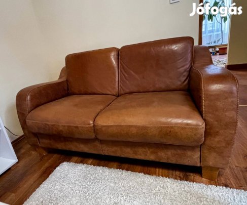 Valódi bőr 2 személyes kanapé barna, megkímélt állapot