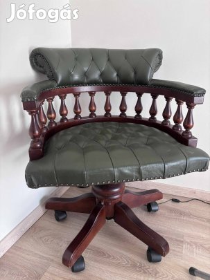 Valódi bőr Chesterfield jellegű kapitányszék, kézmű. guruló forgószék