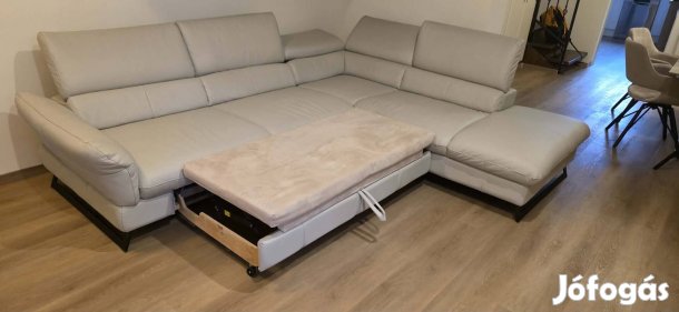 Valódi bőr, modern L-alakú sarokkanapé - ágyazható
