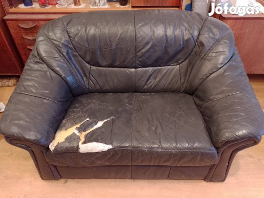 Valódi bőr fekete kanapé 146x84 bőrkanapé