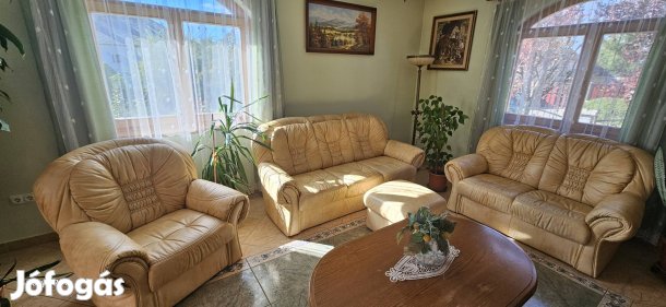 Valódi bőr ülőgarnitura 3+2+1+ puff eladó Hajdúnánáson! 