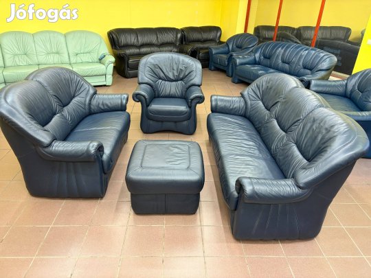 Valódi bőr ülőgarnitúra 3+2+1+puff, újszerű állapotban