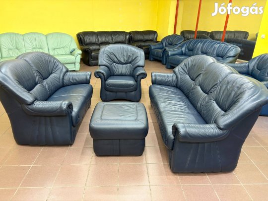 Valódi bőr ülőgarnitúra 3+2+1+puff, újszerű állapotban