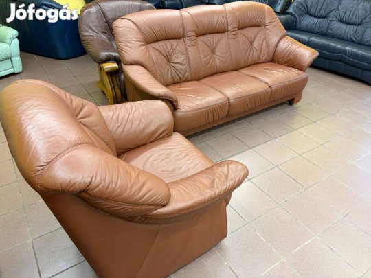 Valódi bőr ülőgarnitúra barna színben, újszerű állapotban