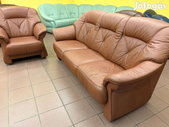 Valódi bőr ülőgarnitúra barna színben, újszerű állapotban