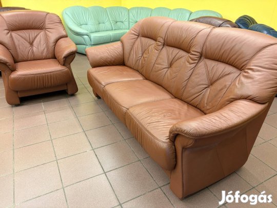 Valódi bőr ülőgarnitúra barna színben, újszerű állapotban