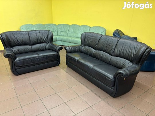 Valódi bőr ülőgarnitúra fekete színben, újszerű állapotban