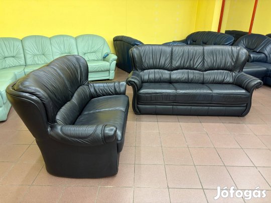 Valódi bőr ülőgarnitúra fekete színben, újszerű állapotban