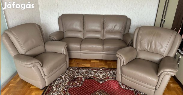 Valódi bőrgarnitúra szürkés-bézs árnyalatú eladó (3 -1 1-es )