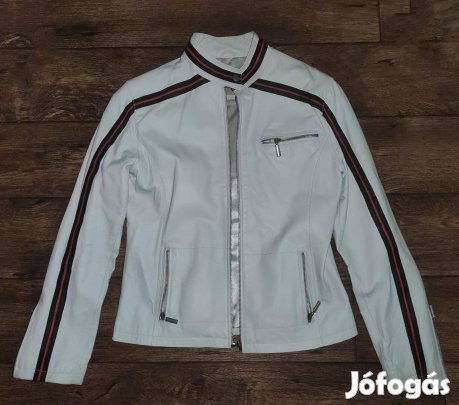 Valódi bőrkabát bőr kabát motoros fazonú dzseki - fehér