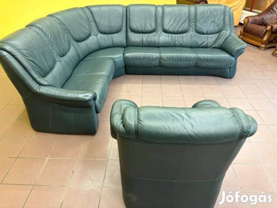 Valódi marhabőr sarokgarnitúra + fotel, újszerű állapotban