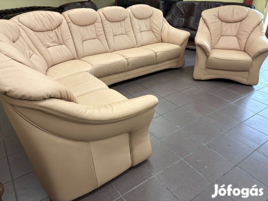 Valódi marhabőr sarokülőgarnitúra + fotel abszolút újszerű állapotban!