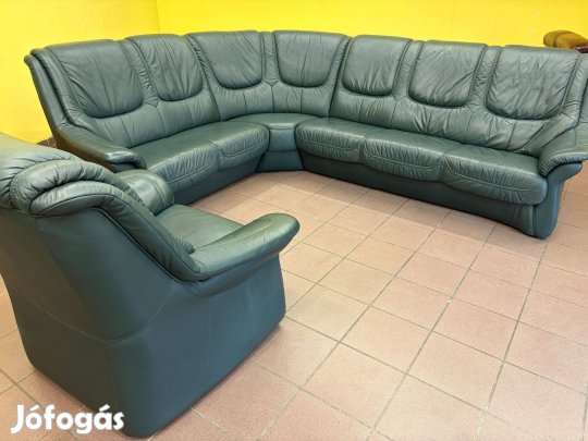 Valódi marhabőr sarokülőgarnitúra+fotel, Újszerű állapotban