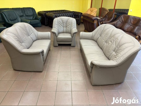 Valódi marhabőr ülőgarnitúra 3+2+1 újszerű állapotban, szürke színben