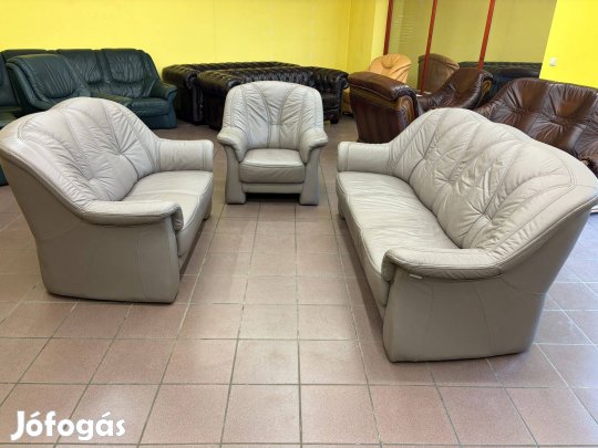 Valódi marhabőr ülőgarnitúra 3+2+1 újszerű állapotban, szürke színben
