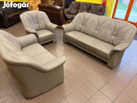 Valódi marhabőr ülőgarnitúra újszerű állapotban, szürke színben