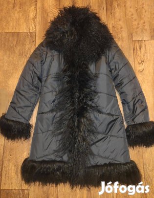 Valódi racka bárány szőrmés fekete bélelt kabát