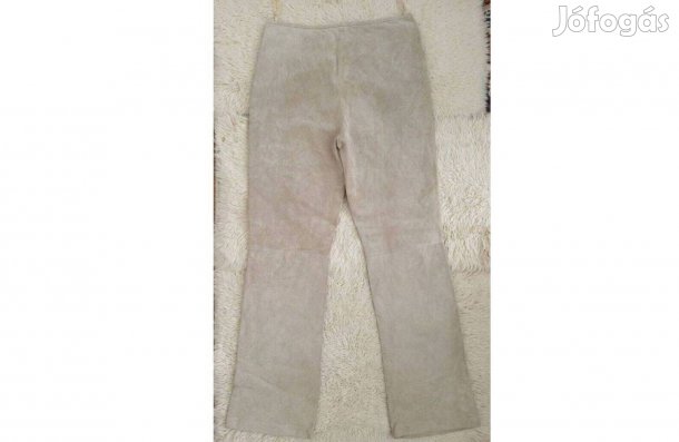 Valódi velúr, világos beige színű valódi bőr női nadrág,"M"-es, új