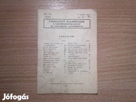 Válogatott dalszövegek- A legnépszerűbb dalok és táncdalok gyűjteménye