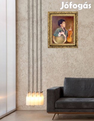 Vándor zenész. Régi olaj-vászon festmény a múlt század elejéről. Keret