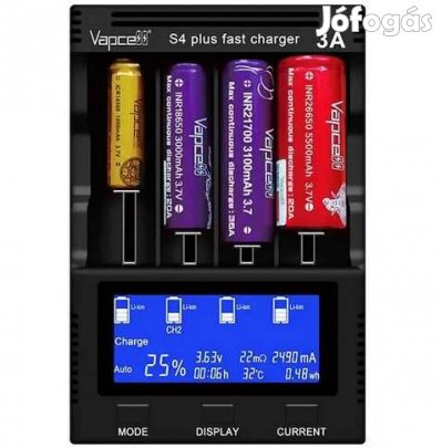 Vapcell S4+ Smart Akku Javító Tesztelő Töltő  (4957)