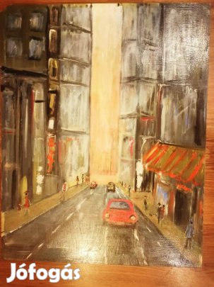 Váradi Klára: Városi forgalom olaj, farost festmény