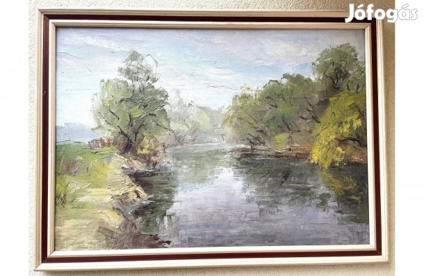 Varga József "Vízpart" című régi olaj festménye