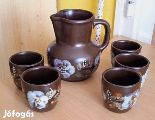 Városlődi majolika barna mázas boros készlet