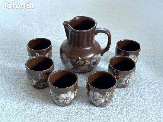 Városlődi majolika mázas kerámia boroskészlet kancsó pohár boros készl